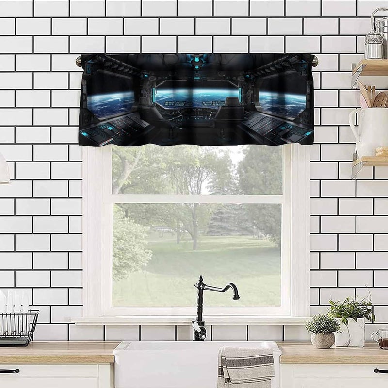 YSWOW Spaceship Valance Curtain Galaxy Futuristic Science Spacecraft Cabin Art Printed Valance for Kids Boys Bedroom Nursery Decor W54xL18in Fabric 1 Panel - Image 5